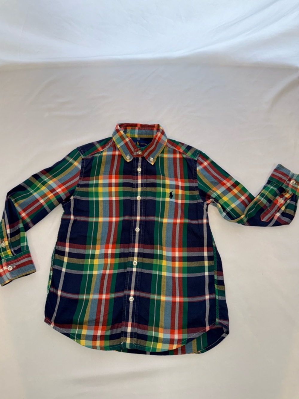 Polo by Ralph Lauren Navy, Green, Red and Yellow Plaid Button-Down Shirt